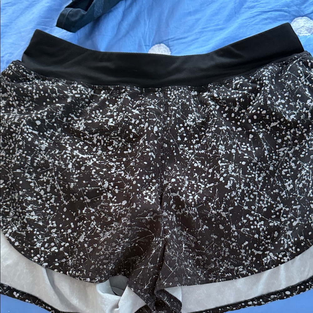 lululemon athletica Black & White Splatter-Print Running Shorts